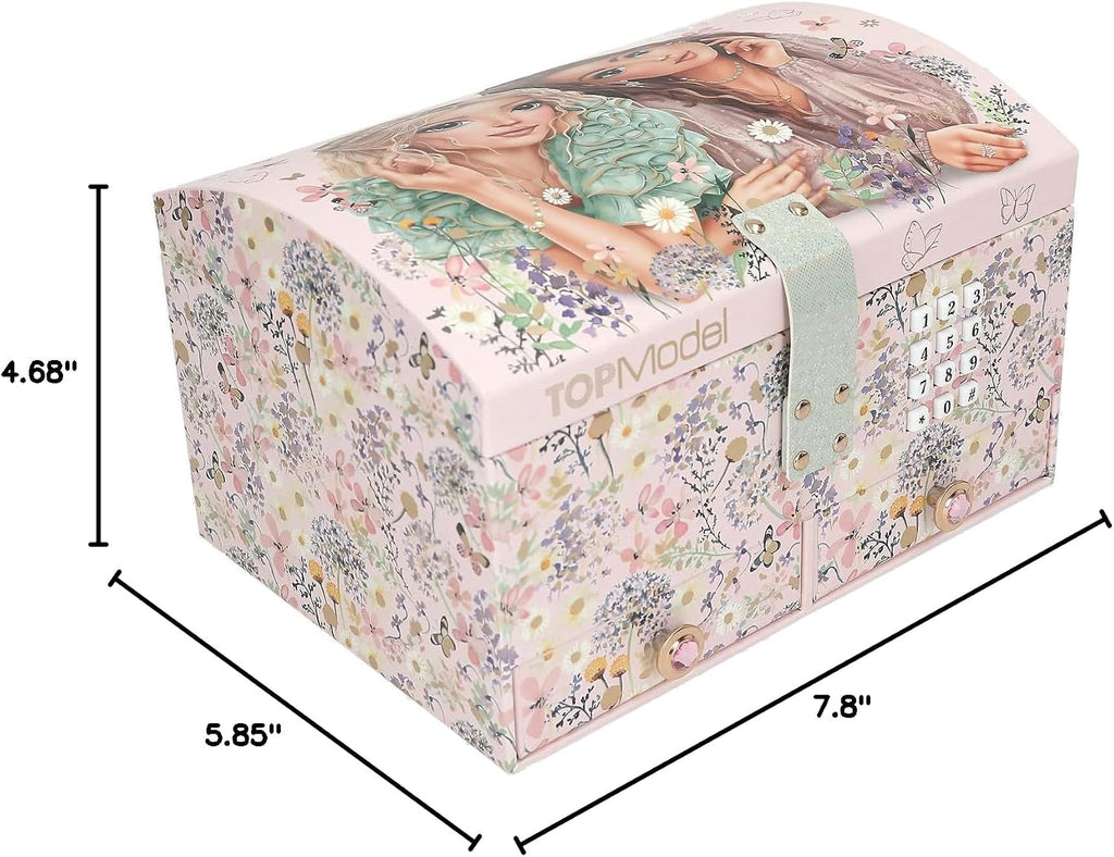 Depesche TOPModel Summer Feeling 13579 Large Jewellery Box in Pink with Model Motif and Floral Details, Jewellery Box with Code, Sound and Mirror