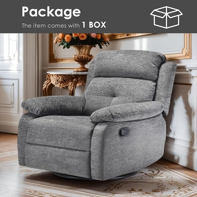 Swivel Rocker Recliner with 360 Degree Swivel, Small Recliners with 30 Degree, 90-150 Degree Angle, Lift Chair for Home Theater Seating, Adults, Living Room, Bedroom, Nursery, Limestone