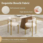 Boucle Dining Chairs Set of 2, White Dining Chairs with Upholstered Seat and Gold Legs, Mid-Century Modern Kitchen Chairs for Dining Room, Restaurant