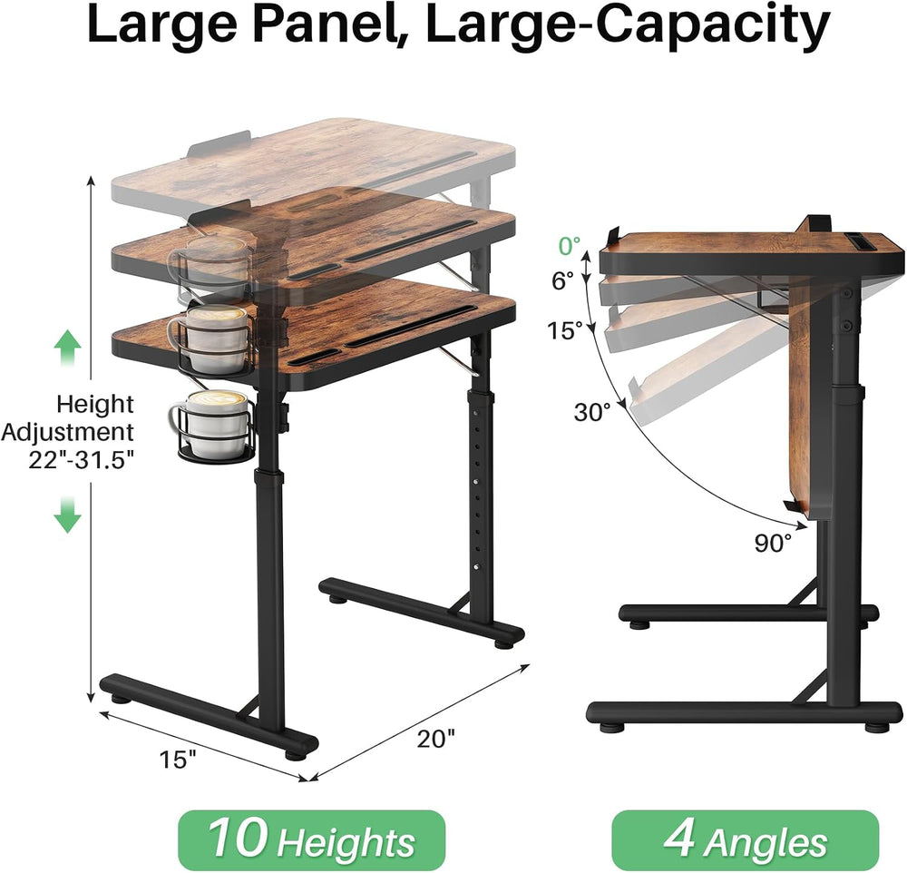 Kitstorack Large Adjustable TV Tray Table with Tilting Tabletop for Couch | D...