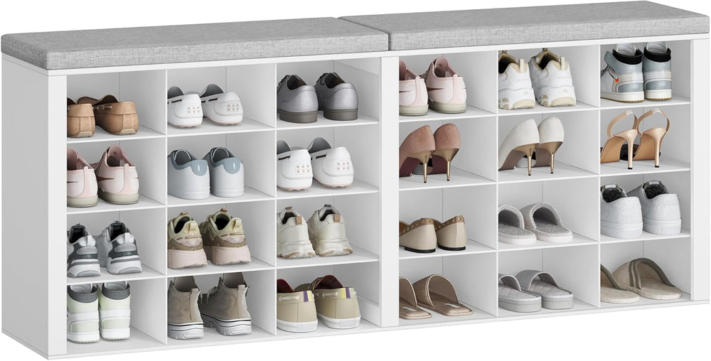 Hzuaneri Shoe Storage Bench with Cushion, Entryway Storage Bench with 24 Cubb...