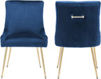 Velvet Dining Chairs Set of 2, Modern Upholstered Kitchen Chair with Pull Handle & Pleated Back, Mid Century Accent Chair with Gold Metal Legs for Vanity,Dining,Kitchen,Living Room, Dark Blue