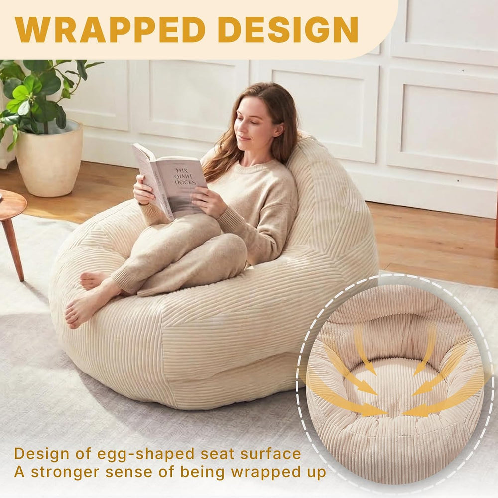 EBENCHICO Corduroy Bean Bag Chair for Adults Teens Large Beanbag Sofa | With ...