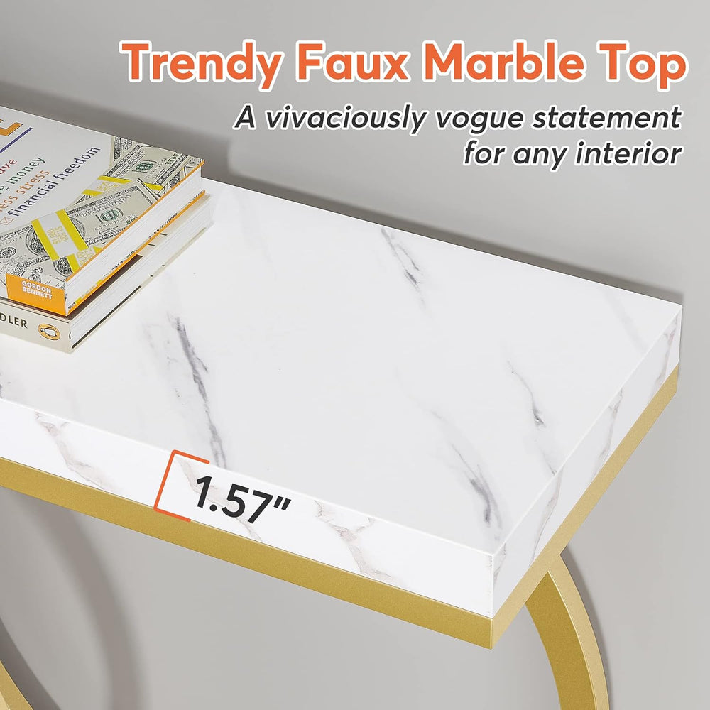 Tribesigns Gold Console Table, 55 inch Modern Entryway Table with Geometric M...