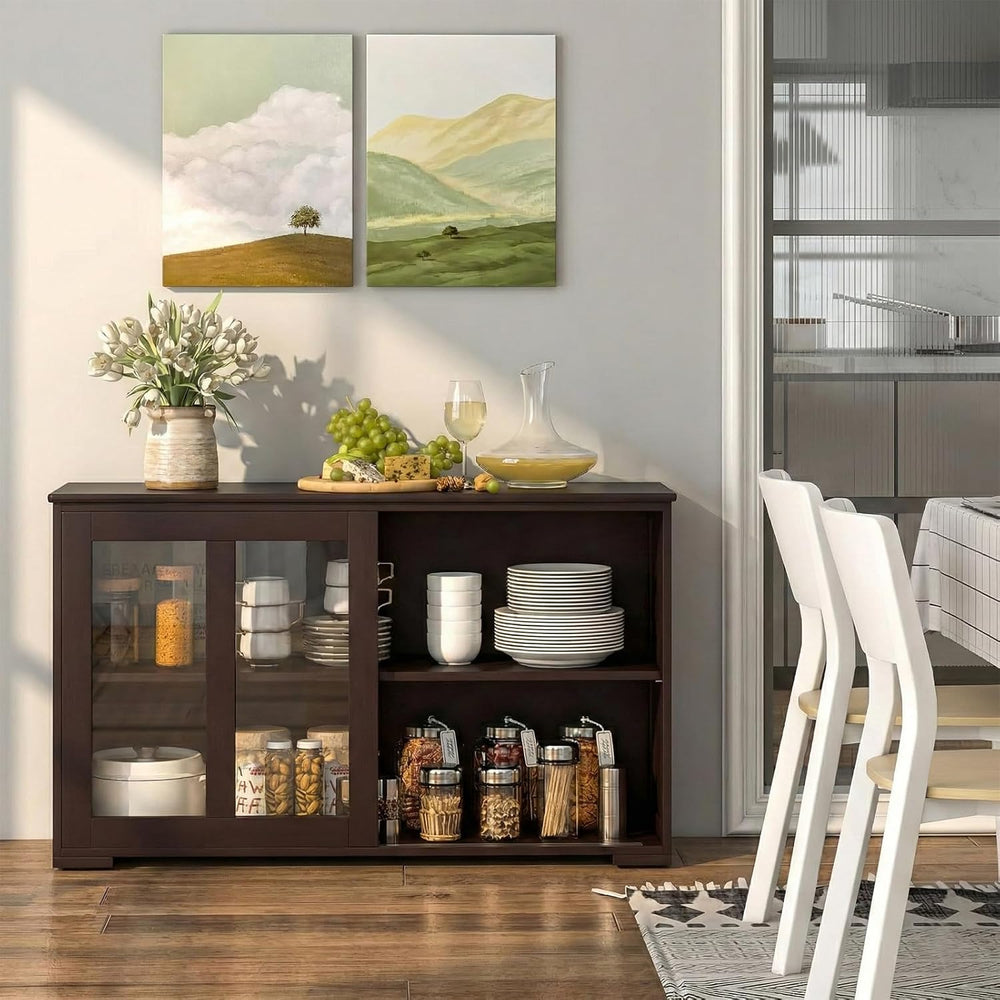 NAFORT Wooden Buffet Cabinet Sideboard with Sliding Doors, Kitchen Storage Co...