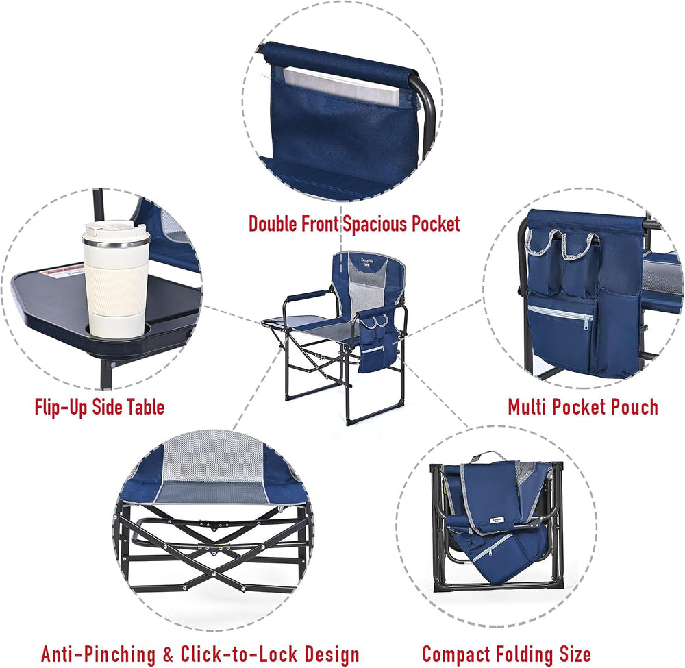 SUNNYFEEL Oversized Camping Chair Portable Directors Chairs with Side Table |...