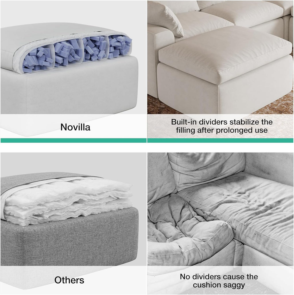 Novilla 104.3" Modular Cloud Couch, Modern Sectional Sofa with Smarts Coil® Support, Chenille Fabric, Upholstered Couch for Living Room Apartments Bedroom, No Assembly, 3 Seater + 1 Ottoman, White