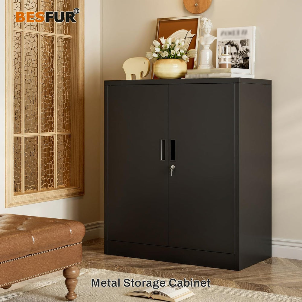 BESFUR Metal Garage Storage Cabinet with 2 Locking Doors and 2 Adjustable She...