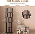 Solid Wood Rotating Bookshelf on Wheels, 5 Tier, Round Revolving Bookcase, 360° Spinning Book Shelf Tower for Kids, Narrow Rolling Bookshelves for Small Space, Corner, Bedroom, Office, Black