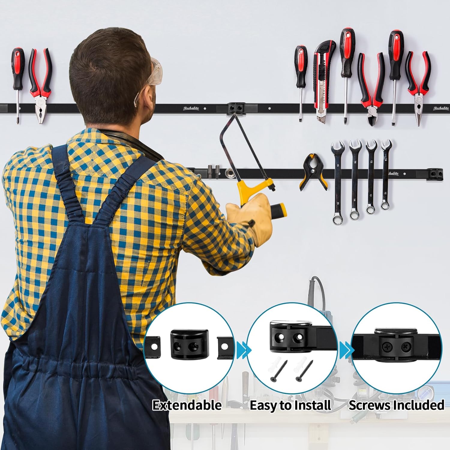 6 Pieces 18" Magnetic Tool Holder Strip, Black Magnet Bar, Metal Tool Organizer Rack for Garage Organization, Easy To Install in Workshop, Mounting Screws Included