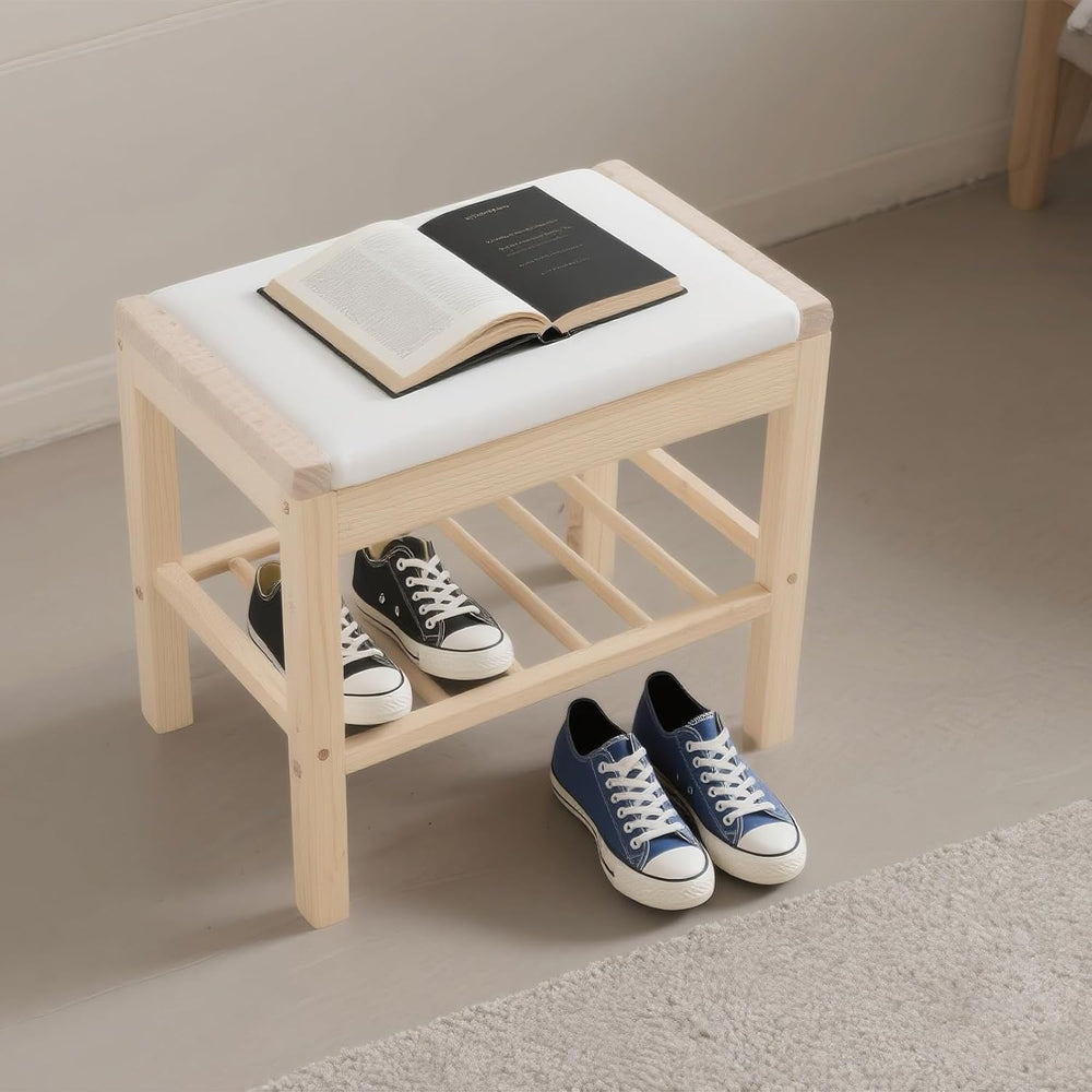 Shoe Bench with Cushion, 2-Tier Bamboo Shoe Rack Bench, Entryway Shoe Storage...
