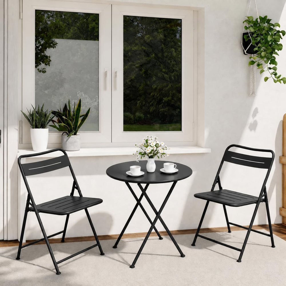 LAUSAINT HOME 3-Piece Steel Folding Bistro Set, Premium Weather-Resistant Pat...