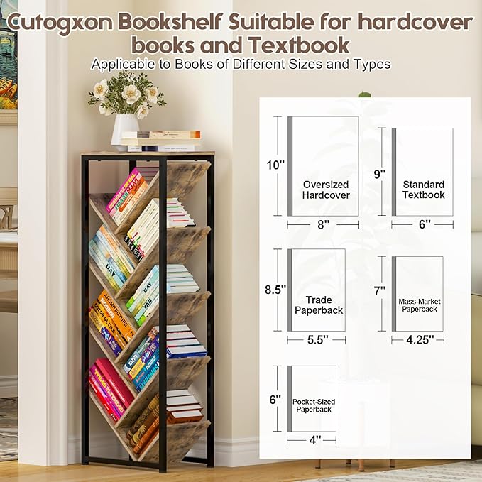 Tree Bookshelf - 9 Tier Floor Standing Tree Bookshelf for Hardcover Books, Sm...