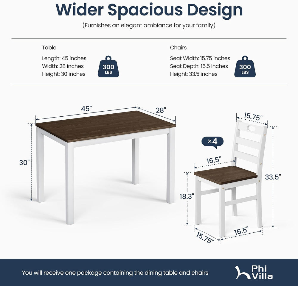 PHI VILLA Dining Table Set for 4, Solid Wood Kitchen Table and Chairs | Solid...