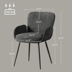 VKNOW Modern Dining Chairs Set of 2, Upholstered Dining Room Chair with Armrest, Kitchen Chairs with Curved Ergonomics Backrest for Living Room, Dining Room, Kitchen, Dark Grey