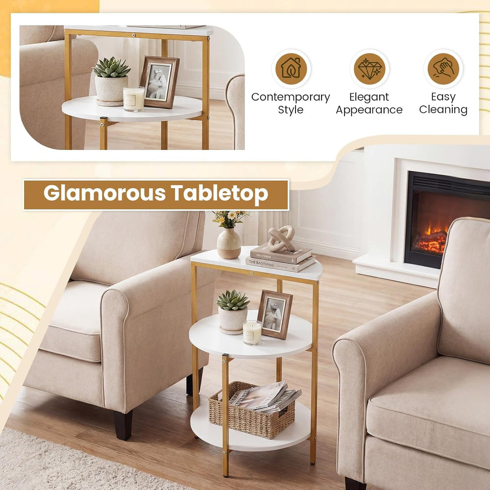 Giantex 3-Tier Round Side Table Set of 2, Wood Bedside Sofa End Table with St...