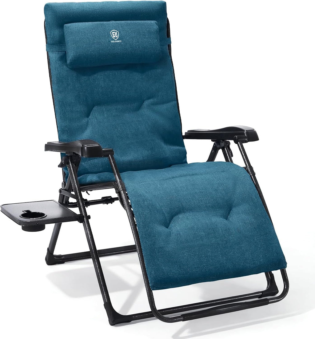 EVER ADVANCED Aluminum Zero Gravity Chair, 2.4" Padded, 350 lb Capacity | Oversized Reclining Lounge Chair with Adjustable Headrest and Side Table, Foldable for Camping, Patio, Lawn and Indoor Use