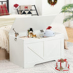 HOOBRO Storage Bench, 29.5” Retro Wooden Storage Chest with U-Shaped Cut-Out Pull, Safety Hinge, Supports 220 lb and Easy Assembly for Toy Box Organizer (White) WT77CW01