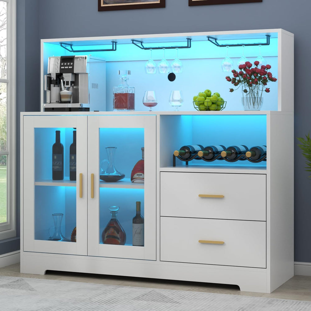 Bar Cabinet for Home with LED Light,Coffee Bar Cabinet w/ Wine & Glass Rack