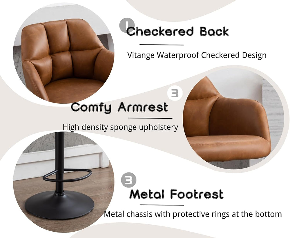 EALSON Modern Swivel Bar Stools Set of 2 Leather Counter Height Barstools wit...