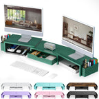 gianotter Dual Monitor Stand Riser, Desk Organizer With Drawer and 2 Pen Holders, Monitor Stand for Desk, Office Decor Essentials (Green)