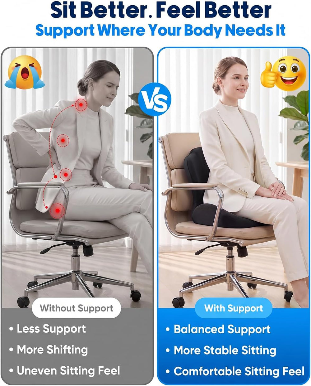 Seat Cushion with Back Support,Memory Foam Ergonomic Seat Cushion.