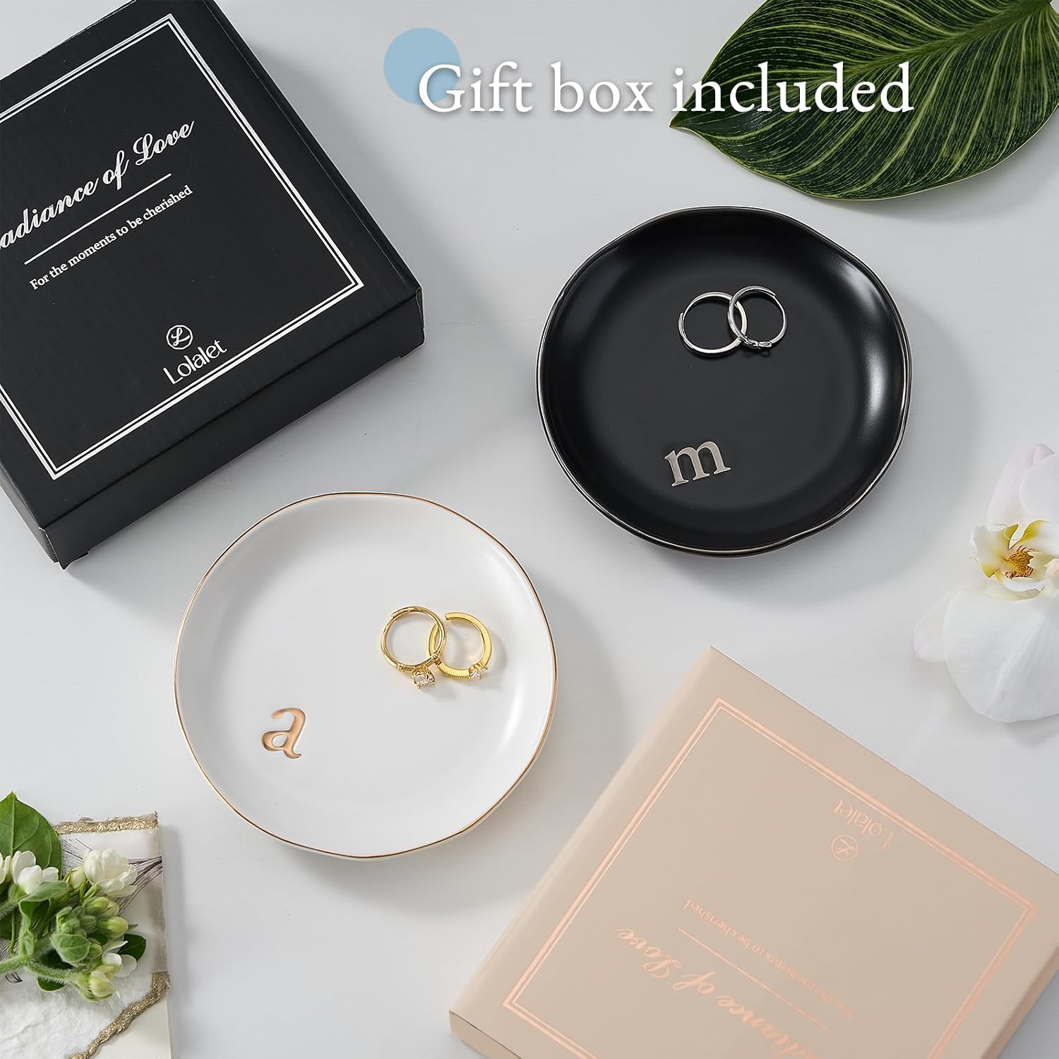 Lolalet Handmade Ceramic Ring Dish Jewelry Tray Plate with Initial, Small Personalized Monogram Gift for Women Girls, Graduation,Hostess, Engagement, Bridal Shower, Maid of Honor, Bridesmaid, Birthday