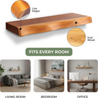 Solid Wood Floating Shelves Set of 2 - Handcrafted with Authentic Live Edge Design for Natural Wall Display - 15.7" Rustic Wooden Shelving for Bathroom Kitchen Bedroom