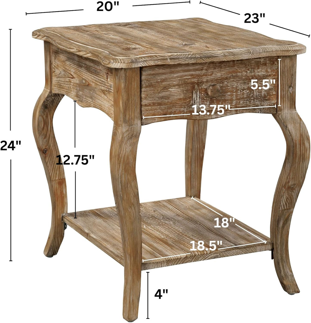 Austerity 20-Inch Rectangular Rustic Solid Wood End Table with Drawer and She...