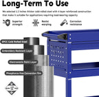 3-Tier Rolling Utility Cart, Metal Heavy Duty Utility Cart on Wheels with Lockable, 330 lb. Load Large Storage Capability Tool Cart for Garage, Warehouse, Repair Shop（Blue）