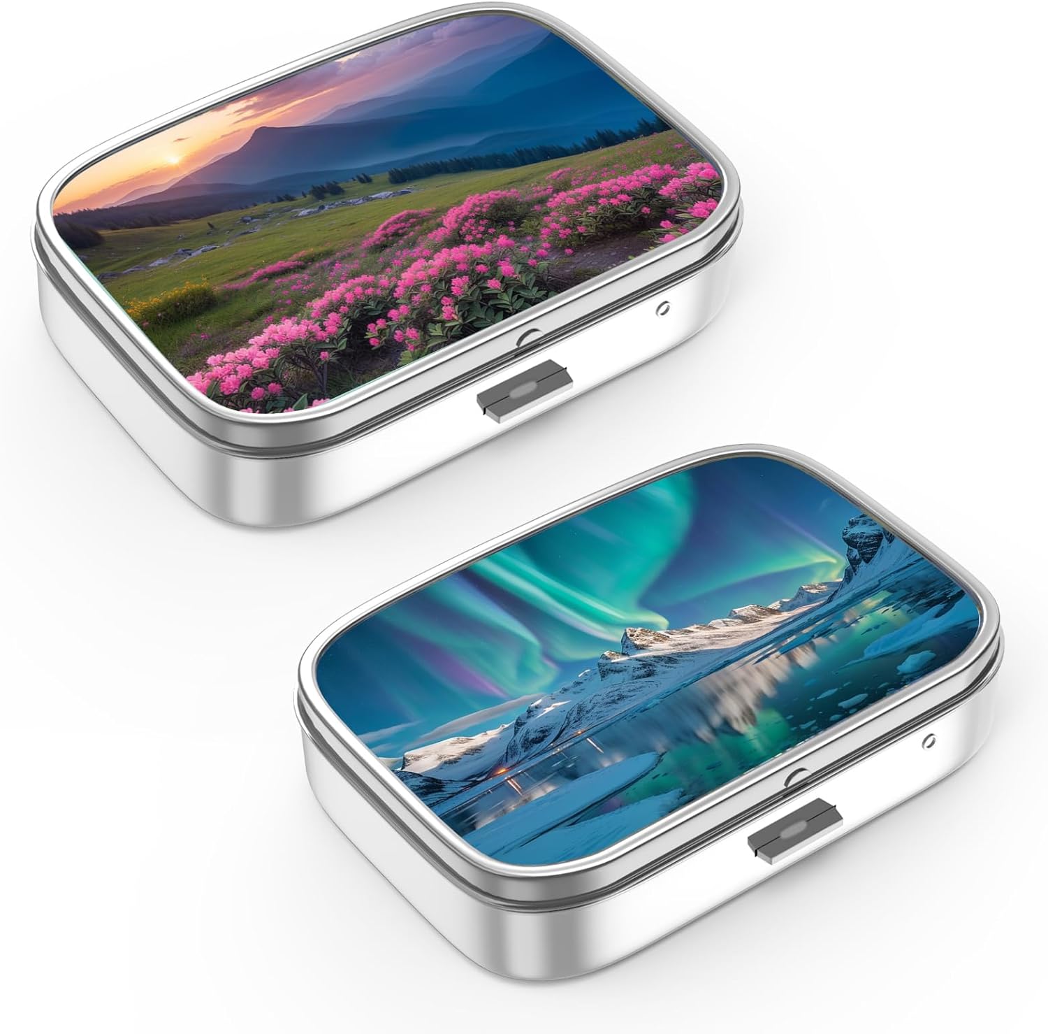 Pill Box 2 Compartment Small Pill Case,Portable for Pocket or Purse Pill Organizer Pill Container Holder to Hold Vitamins, Medication, Fish Oil and Supplements(2PCS)