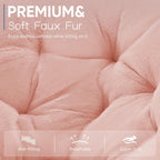 DUMOS Faux Fur Saucer Chair, Living Room Folding Lounge Chair | XL Circle Moon Mushroom Style, Gaming Dorm Small Spaces, Foldable Oversized Accent Seat, Reading