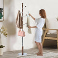Solid Wooden Coat Rack Stand, Coat Racks Freestanding with 6 Hooks, Natural Birch Wood Coat stands with Sturdy Round Base, Tree Coat Hanger Standing for Entryway Bedroom Office (Walnut)