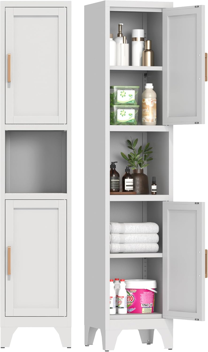 67" H Tall Bathroom Storage Cabinet with 2 Doors ＆Adjustable Shelves,Nar...