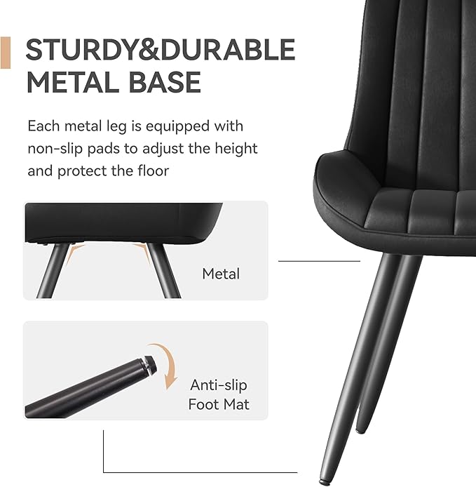 Mid Century Modern Dining Chairs Set of 6, Soft Cushion Upholstered Fabric Kitchen Chairs, Black