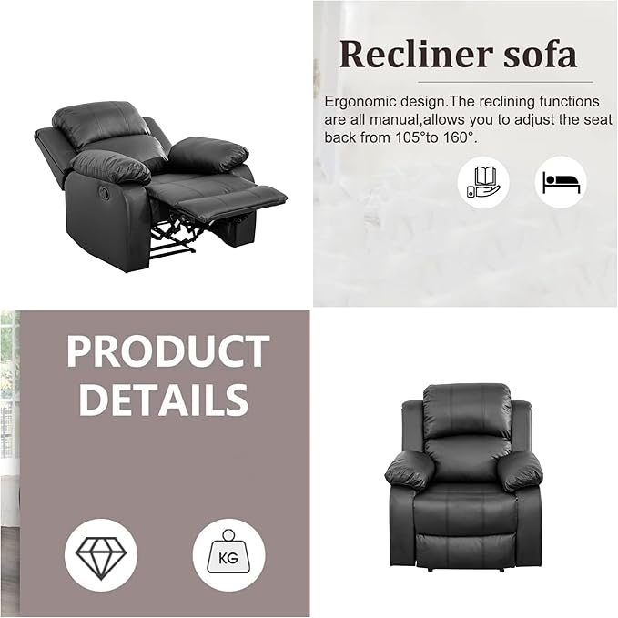 Oversized Recliner Chair, Leather Power Electric Recliners with Home Theater Seating, Single Recliner Sofa Breathable Living Room Chairs for Adults Reading Gaming, Black