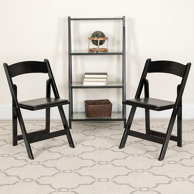 Flash Furniture 2 Pack HERCULES Series Black Wood Folding Chair with Vinyl Pa...