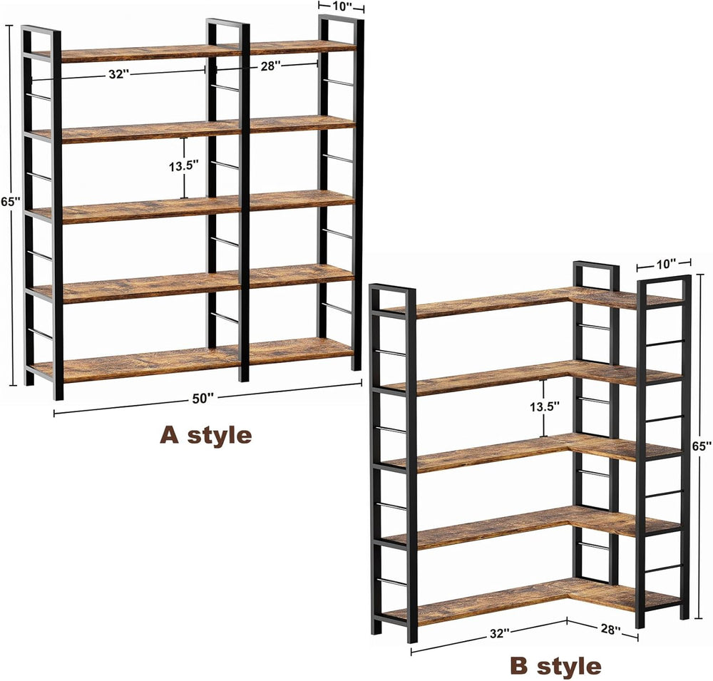 INNOD 65" X 50" Straight Wide 5 Tier Bookshelf with LED Light, L Sh...