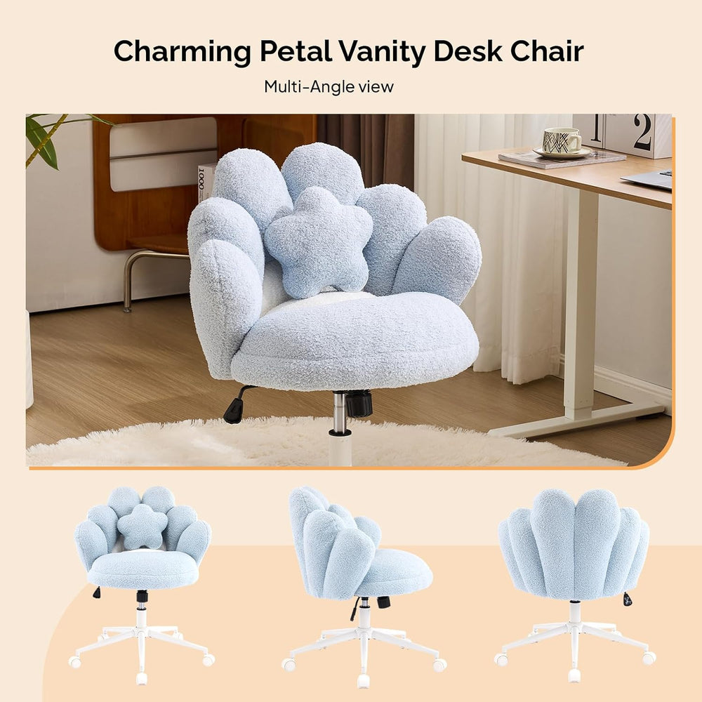 VINGLI Lovely Petal Vanity Desk Chair with Star Pillow, Height Adjustable Arm...