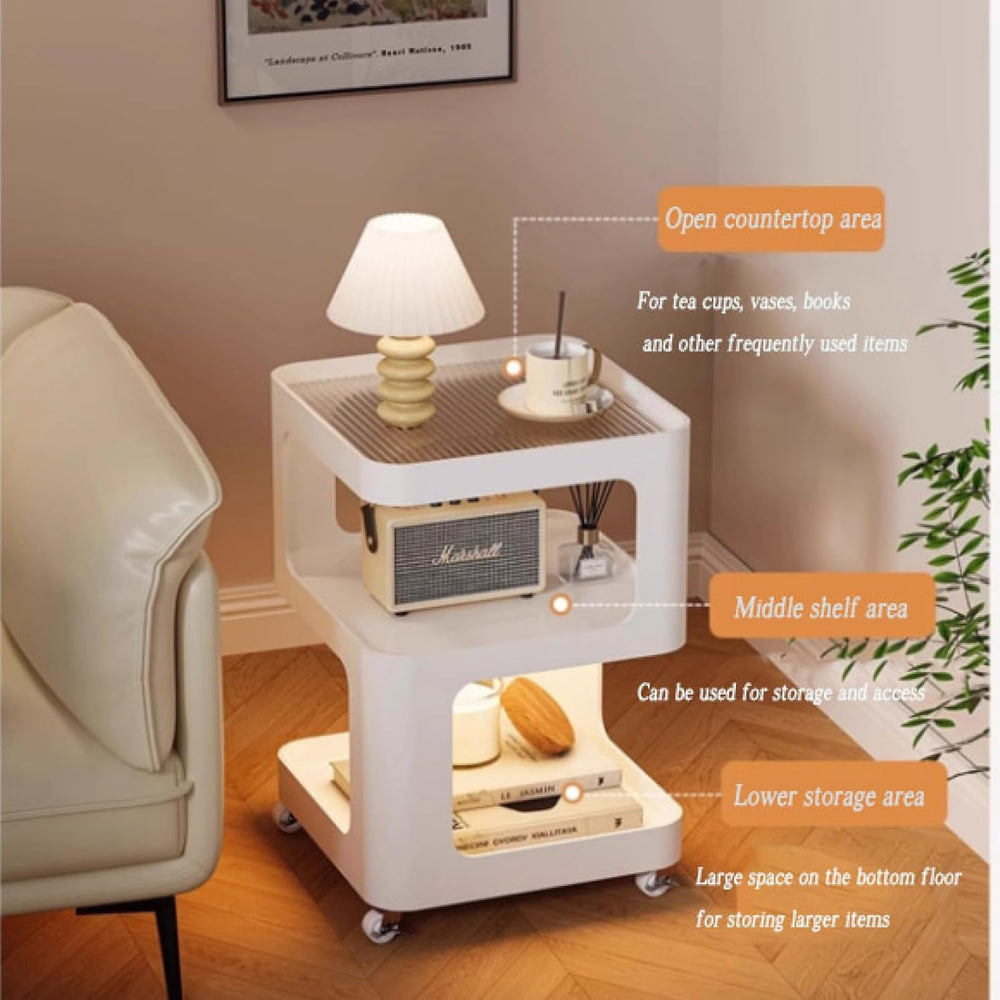 3-Tier End Table,Sofa End Can Rotate Square End Side Tables Glass Top Coffee ...