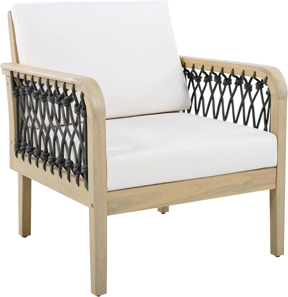 Outdoor Acacia Wood Club Chair with Handwoven Rope, Weather-Resistant, Set of...