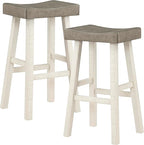 Lexicon Saddle Bar Stools Set of 2 Barstools with Footrest, Armless Dining Chairs for Kitchen Island, Breakfast Nook, Living Room, Pub Height, White/Coffee