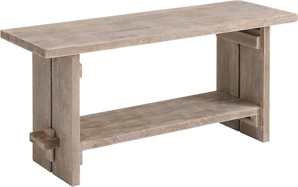 Alaterre Furniture Bethel Entryway Bench with Storage Shelf – Rustic Farmhous...