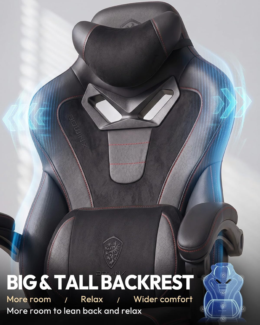 Dowinx Big and Tall Gaming Chair for Adults with Footrest, Massage Lumbar | E...