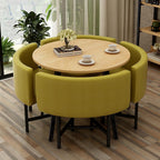 Cotton and Linen Table and Chair Set,Round Kitchen Dining Table Set for 4,Office Negotiation Table and Chair Combination,with 1 Table and 4 Chairs,for Balcony Living Room Dining.