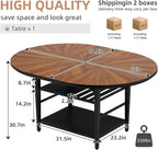 VFK 47.2"-63" Extendable Round Dining Table Set for 4–6, Solid Wood & Metal Table with Wine Rack Storage Shelf, Walnut Kitchen & Dining Room Furniture (1 Storage Table)