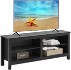 TV Stand for 65 inch TV with Storage,Modern TV Entertainment Center for Bedroom,TV Media Console Table with 4 Open Storage Shelve,55 inch Wood TV Cabinet Black