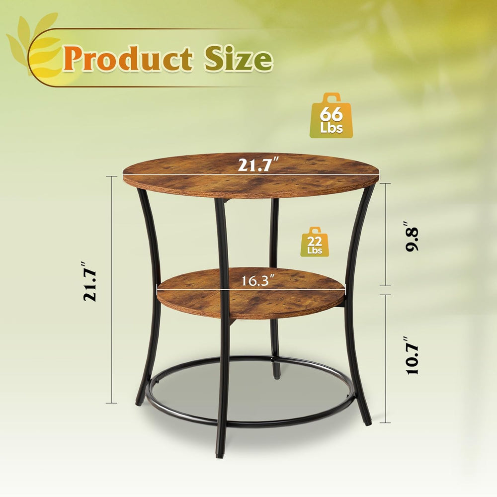 WLIVE Side Table, Round End Table with 2 Storage Shelves for Living Room, Bed...