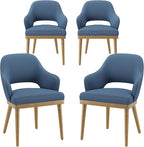 Wooden Dining Chairs Set of 4, Modern Fabric Upholstered Dining Room Chair, Kitchen Side Chairs, Farmhouse Dinner Chair with Open Back for Kitchen, Blue