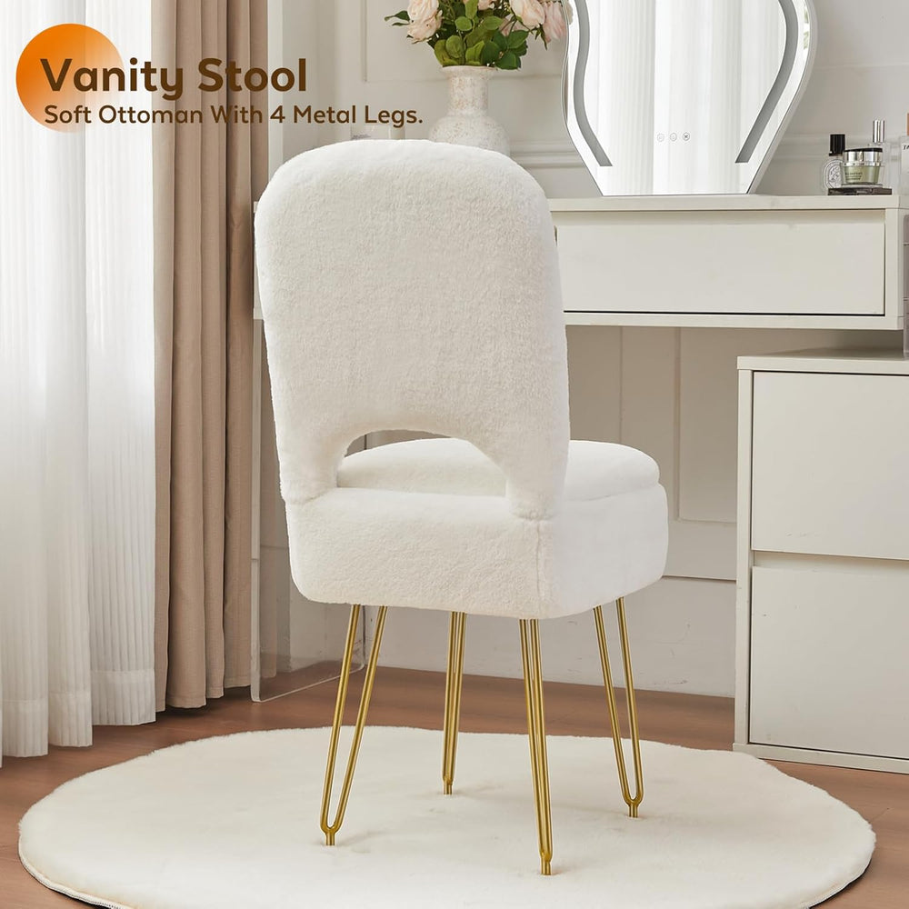 BRIAN & DANY Vanity Chair with Storage and Folding Back, Faux Fur Square ...